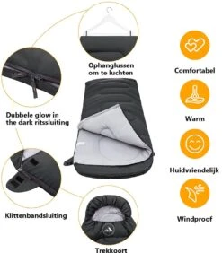 HikeMeister Mummy Slaapzak 1600 Gram - Kamperen - Zwart - Ca. 220 X 80 Cm - Met Binnenzak - Comfortzone: 0-15 Graden - Draagtas -Outdoor Camping Winkel 1051x1200