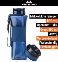 Drinkfles Herbruikbare Waterfles | 500 Ml Donker Blauw | Vaatwasserbestendig Drinkbus Bidon | King Mungo KMDF004 -Outdoor Camping Winkel 1125x1200
