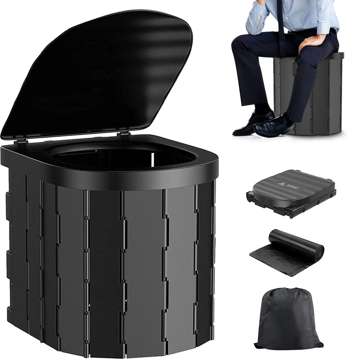 KNGZ Outdoor Gear – Camping Toilet – Nieuw Model – Biologisch Afbreekbare Zakjes – Opvouwbare Camping Toilet Met Deksel – Camping Toilet Hoge Zit – Draagbare WC Emmer Volwassen – Draagbaar Mobiel Potje – Nachtemmer – Opvouwbaar Toilet – Kamperen 1 KNGZ Outdoor Gear – Camping Toilet – Nieuw Model – Biologisch Afbreekbare Zakjes – Opvouwbare Camping Toilet Met Deksel – Camping Toilet Hoge Zit – Draagbare WC Emmer Volwassen – Draagbaar Mobiel Potje – Nachtemmer – Opvouwbaar Toilet – Kamperen