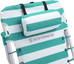 Strandstoel Met Afneembare Hoofdsteun, Draagbare Klapstoel, Campingstoel, Rugleuning Tot 180° Verstelbaar, Met Bekerhouder En Zijvak, Groene En Witte Strepen GCB62JW -Outdoor Camping Winkel 1200x1038