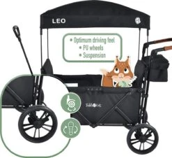 FableKids LEO X2 Lite Opvouwbare Handkar Met Dak Onyx Zwart -Outdoor Camping Winkel 1200x1100