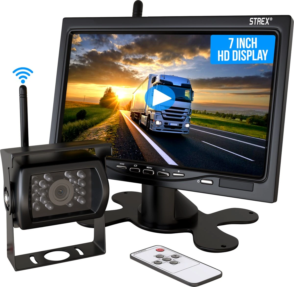Strex Achteruitrijcamera Set Draadloos - 7" Scherm - 18LED Nachtzicht 15m - IP67 Waterdicht - Achteruitrij Camera - Geschikt Voor Auto/ Camper / Caravan / Vrachtwagen / Landbouw / Boot / Tractor 2 Strex Achteruitrijcamera Set Draadloos - 7" Scherm - 18LED Nachtzicht 15m - IP67 Waterdicht - Achteruitrij Camera - Geschikt Voor Auto/ Camper / Caravan / Vrachtwagen / Landbouw / Boot / Tractor - Afbeelding 2