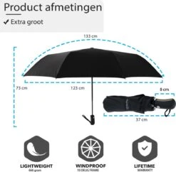 Beefree - Automatische King-size Stormparaplu Ø 123 Cm - Zwart -Outdoor Camping Winkel 1200x1177