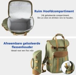 Cabinmax Koeltas - Koelrugzak - Picknick - Picknicktas Met Flessenhouder - Koelrugtas 24L - Olive Green -Outdoor Camping Winkel 1200x1183