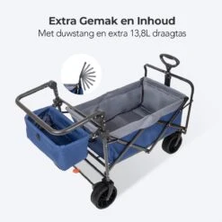 LifeGoods Bolderkar - Opvouwbaar - Tot 120KG - 103L - Extra Draagtas En Duwstang - Wasbaar Polyester - 98x45cm - Blauw/Grijs -Outdoor Camping Winkel 1200x1200 124