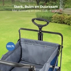 LifeGoods Bolderkar - Opvouwbaar - Tot 120KG - 103L - Extra Draagtas En Duwstang - Wasbaar Polyester - 98x45cm - Blauw/Grijs -Outdoor Camping Winkel 1200x1200 130