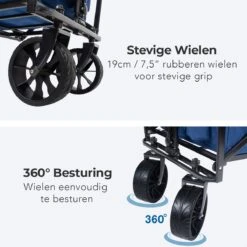 LifeGoods Bolderkar - Opvouwbaar - Tot 120KG - 103L - Extra Draagtas En Duwstang - Wasbaar Polyester - 98x45cm - Blauw/Grijs -Outdoor Camping Winkel 1200x1200 132