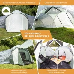 Skandika Bern 4 Koepeltent - Koepeltent - Tenten - 4 Persoons Kampeertent Met Panoramisch Dakraam, 2 Slaapcabines, Grondzeil, 210 Cm Stahoogte, Waterdicht, 4000 Mm Waterkolom - Grote Outdoor Familie Tent, Kampeertent - Grijs -Outdoor Camping Winkel 1200x1200 148
