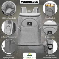 Needventure Koeltas - Lunchtas - Koelrugtas - Picknicktas - 20 Liter - Flessenhouder - Bieropener - Grijs 13 Needventure Koeltas - Lunchtas - Koelrugtas - Picknicktas - 20 Liter - Flessenhouder - Bieropener - Grijs -Outdoor Camping Winkel 1200x1200 168