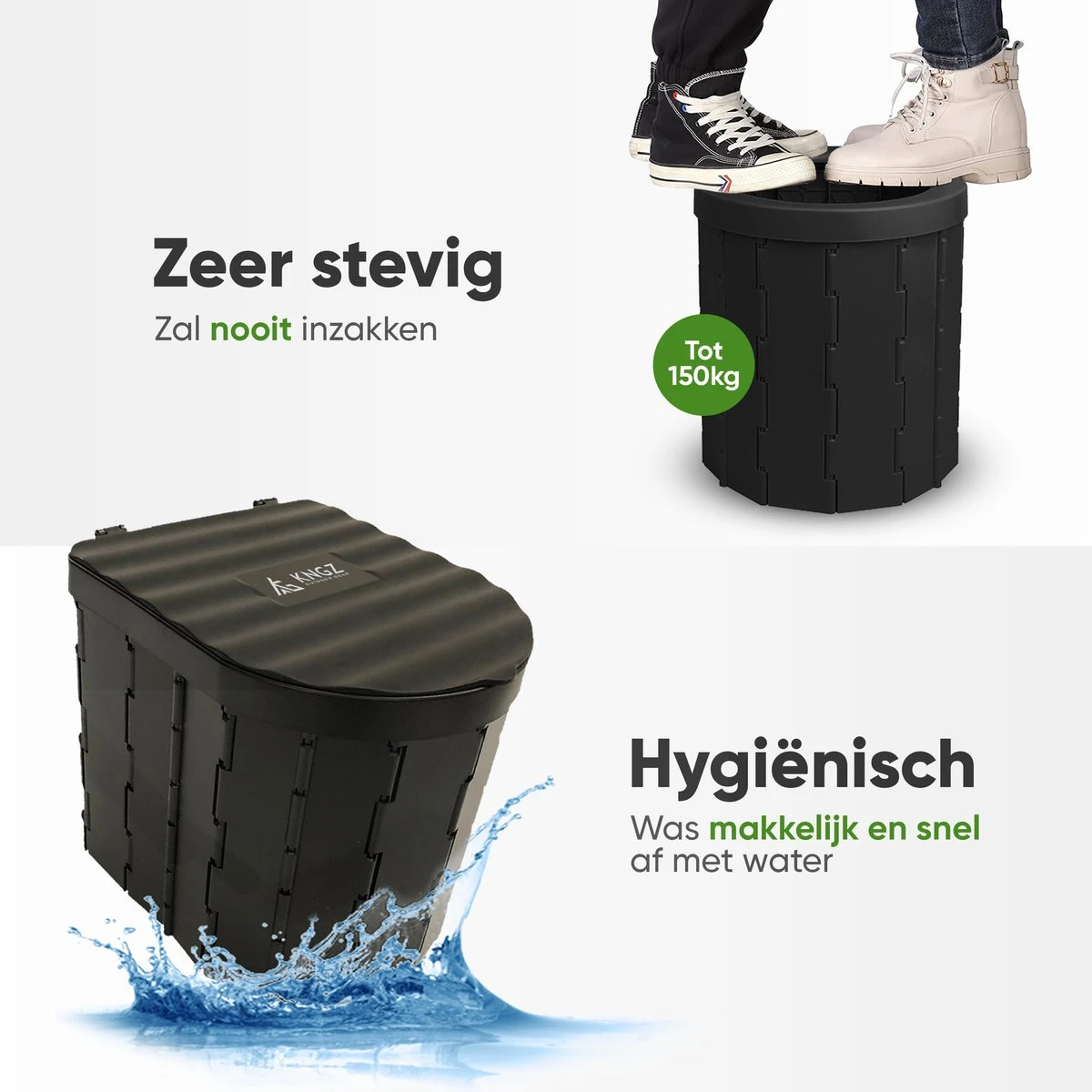 KNGZ Outdoor Gear – Camping Toilet – Nieuw Model – Biologisch Afbreekbare Zakjes – Opvouwbare Camping Toilet Met Deksel – Camping Toilet Hoge Zit – Draagbare WC Emmer Volwassen – Draagbaar Mobiel Potje – Nachtemmer – Opvouwbaar Toilet – Kamperen 2 KNGZ Outdoor Gear – Camping Toilet – Nieuw Model – Biologisch Afbreekbare Zakjes – Opvouwbare Camping Toilet Met Deksel – Camping Toilet Hoge Zit – Draagbare WC Emmer Volwassen – Draagbaar Mobiel Potje – Nachtemmer – Opvouwbaar Toilet – Kamperen - Afbeelding 2