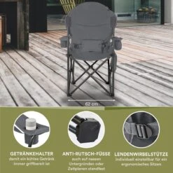 Skandika Relax Comfort Campingstoel - Campingstoel Opvouwbaar - Comfortabele Klapstoel Met Drinkhouder En Koelvak, Tot Max. 160 Kg, Opvouwbaar, Lichtgewicht | Vouwstoel Voor Kamperen, Camping, Festival, Vissen – Grijs -Outdoor Camping Winkel 1200x1200 243