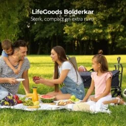LifeGoods Bolderkar - Opvouwbaar - Tot 120KG - 103L - Extra Draagtas En Duwstang - Wasbaar Polyester - 98x45cm - Zwart/Grijs -Outdoor Camping Winkel 1200x1200 307