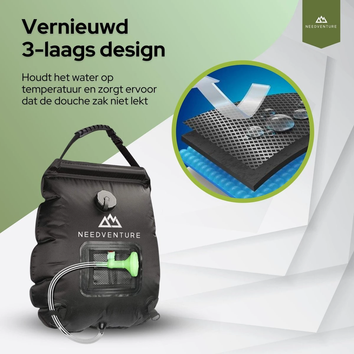 Needventure Solar Douche - Camping Douchezak - Buiten Douche - Tuindouche - Inclusief Thermometer - Waterzak Met Douchekop - 20L - Zwart 5 Needventure Solar Douche - Camping Douchezak - Buiten Douche - Tuindouche - Inclusief Thermometer - Waterzak Met Douchekop - 20L - Zwart - Afbeelding 5