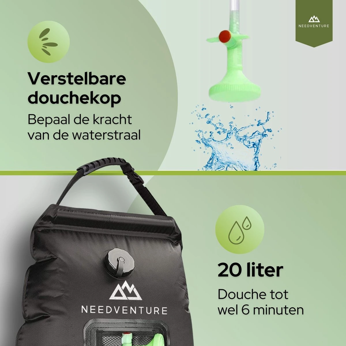 Needventure Solar Douche - Camping Douchezak - Buiten Douche - Tuindouche - Inclusief Thermometer - Waterzak Met Douchekop - 20L - Zwart 6 Needventure Solar Douche - Camping Douchezak - Buiten Douche - Tuindouche - Inclusief Thermometer - Waterzak Met Douchekop - 20L - Zwart - Afbeelding 6