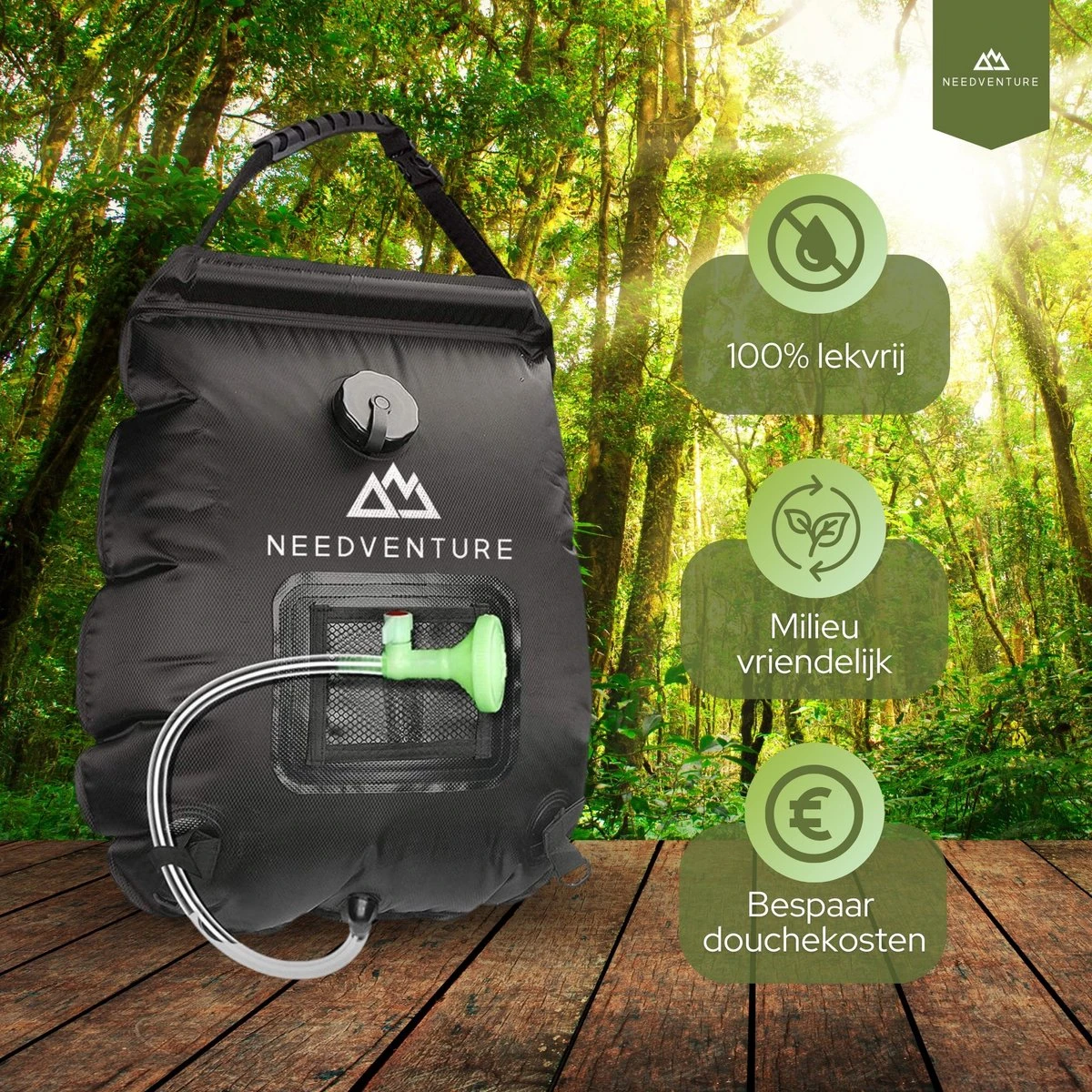 Needventure Solar Douche - Camping Douchezak - Buiten Douche - Tuindouche - Inclusief Thermometer - Waterzak Met Douchekop - 20L - Zwart 8 Needventure Solar Douche - Camping Douchezak - Buiten Douche - Tuindouche - Inclusief Thermometer - Waterzak Met Douchekop - 20L - Zwart - Afbeelding 8
