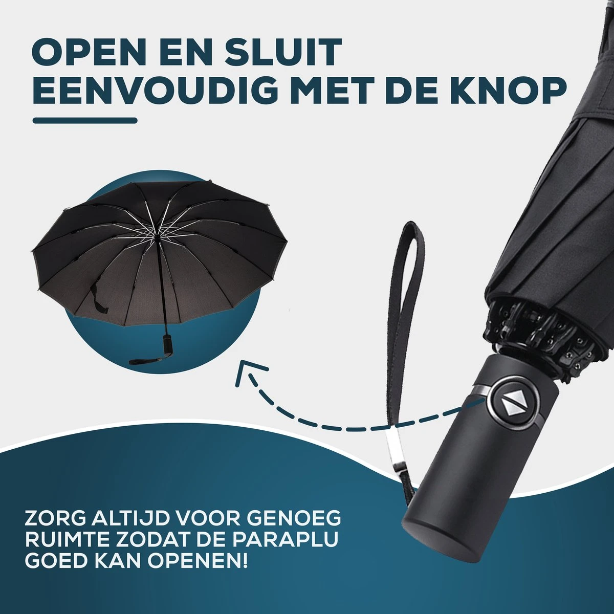 Stormparaplu - Opvouwbaar - 105 CM - Paraplu - Automatisch In En Uit Klapbaar - Stormbestendig Tot 140 Km/h - Luxe Beschermhoes 8 Stormparaplu - Opvouwbaar - 105 CM - Paraplu - Automatisch In En Uit Klapbaar - Stormbestendig Tot 140 Km/h - Luxe Beschermhoes - Afbeelding 8