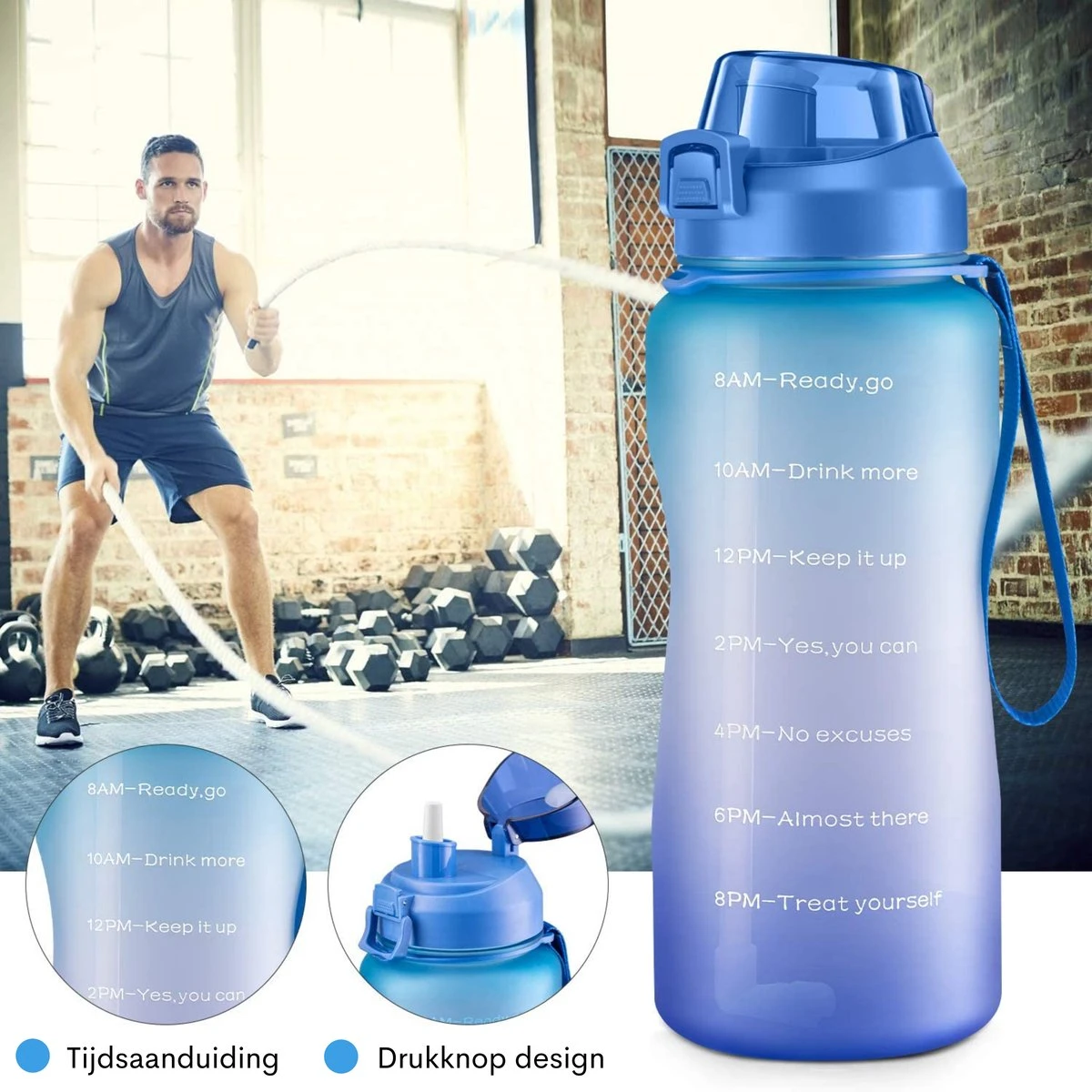 FLOOQ Motivatie Waterfles Zwart - 2 Liter Drinkfles - BPA Vrij - Waterfles Met Tijdsmarkering 3 FLOOQ Motivatie Waterfles Zwart - 2 Liter Drinkfles - BPA Vrij - Waterfles Met Tijdsmarkering - Afbeelding 3