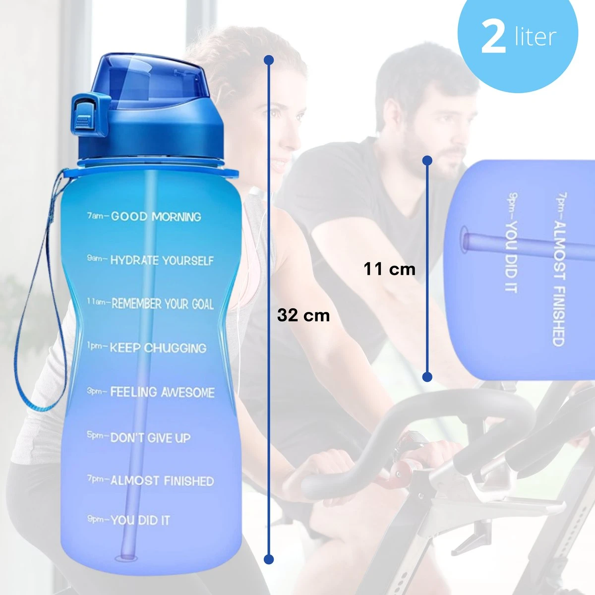 FLOOQ Motivatie Waterfles Zwart - 2 Liter Drinkfles - BPA Vrij - Waterfles Met Tijdsmarkering 6 FLOOQ Motivatie Waterfles Zwart - 2 Liter Drinkfles - BPA Vrij - Waterfles Met Tijdsmarkering - Afbeelding 6