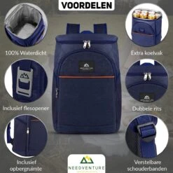 Needventure Koeltas - Lunchtas - Koelrugtas - Picknicktas - 20 Liter - Flessenhouder - Bieropener - Blauw -Outdoor Camping Winkel 1200x1200 48
