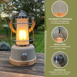 Skandika Kiruna LED-Lamp – Tentlampen – Campinglampen – Buiten Lantaarn – Buitenverlichting – Buiten Lamp - Retro Outdoor Camping Lamp Met Powerbank, Traploos Dimbaar, Draadloos, Oplaadbare Batterij, USB, Warm En Koud Wit, 75h Lichtduur – Beige -Outdoor Camping Winkel 1200x1200 90