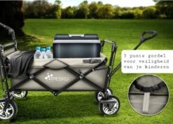 Wildebeest Bolderkar Opvouwbaar Grijs - Bolderwagen Met Kinder Zitje - Bolderkarren - Handkar Grijs - Opvouwbaar Transportwagen - Transportkar - Handkar Tuin Trolley Met Dak Transport Trolley XXL -Outdoor Camping Winkel 1200x861