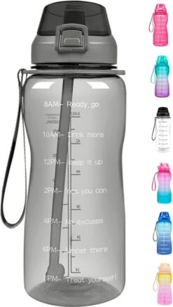 FLOOQ Motivatie Waterfles Zwart - 2 Liter Drinkfles - BPA Vrij - Waterfles Met Tijdsmarkering