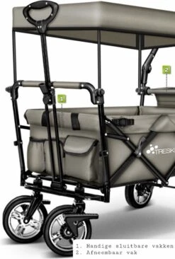 Wildebeest Bolderkar Opvouwbaar Grijs - Bolderwagen Met Kinder Zitje - Bolderkarren - Handkar Grijs - Opvouwbaar Transportwagen - Transportkar - Handkar Tuin Trolley Met Dak Transport Trolley XXL -Outdoor Camping Winkel 810x1200